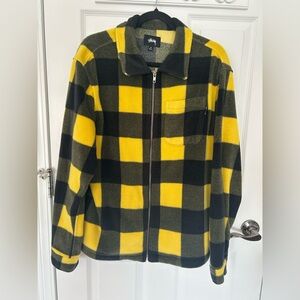 Stussy Checkered Fleece Black Yellow Zip Up Jacket